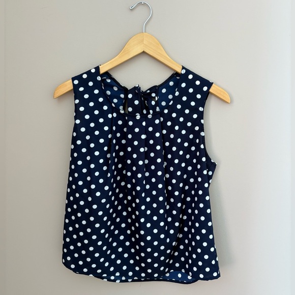 Monteau Navy and White Polka Dot Blouse Size M with tie detail - Picture 2 of 4